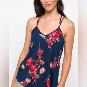 Papermoon Plus Size Blue Floral Criss Cross Strappy Summer Tank Size 2X